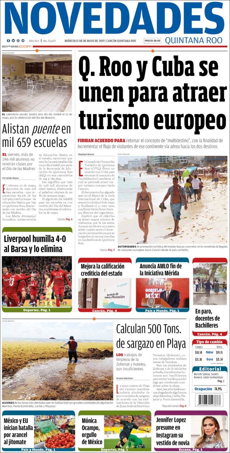 Portada de Novedades de Quintana Roo (México)