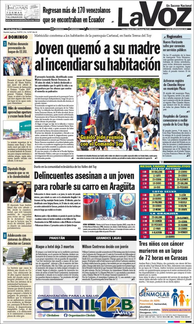 Portada de Diario La Voz (Venezuela)