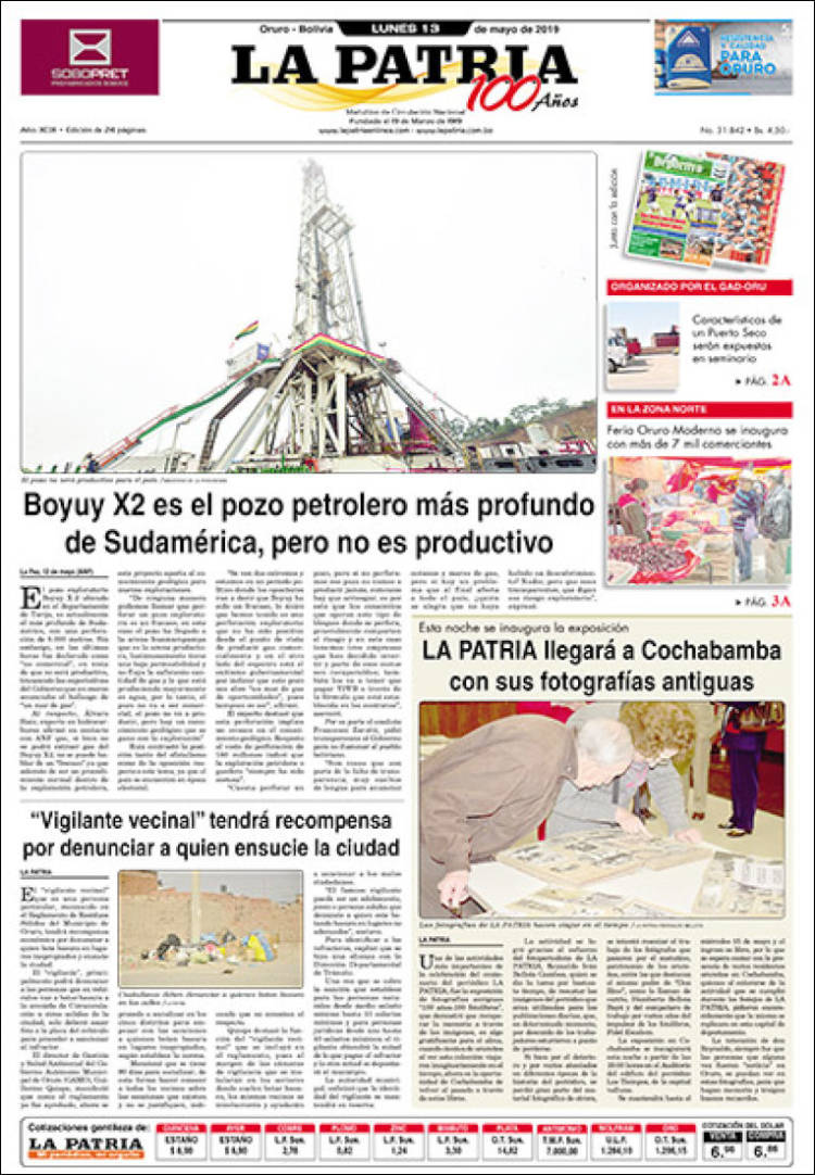 Portada de La Patria (Bolivia)
