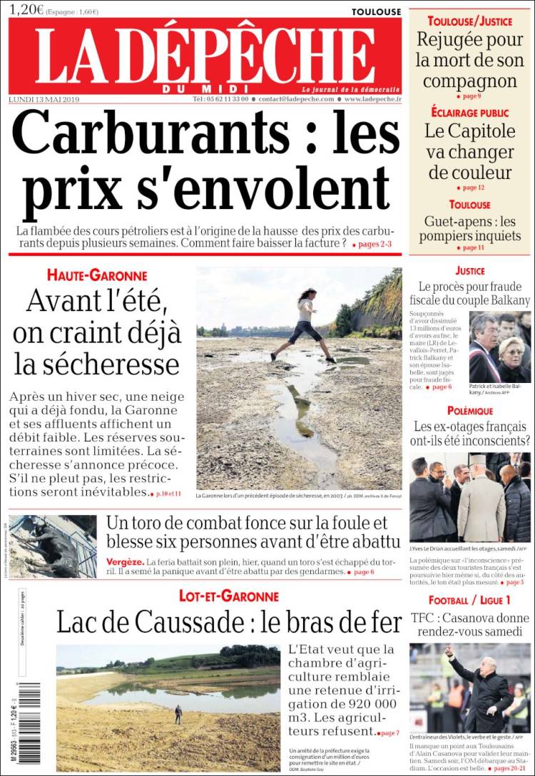 Portada de La Dépêche du Midi (Francia)