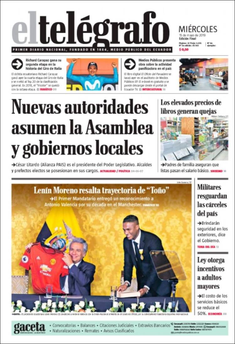 Periódico El Telégrafo Ecuador Periódicos De Ecuador Edición De Miércoles 15 De Mayo De 
