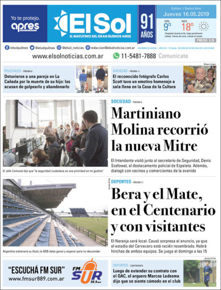 Portada de Diario El Sol (Argentine)