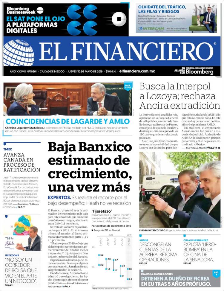 Periódico El Financiero México Periódicos De México Edición De Jueves 30 De Mayo De 2019