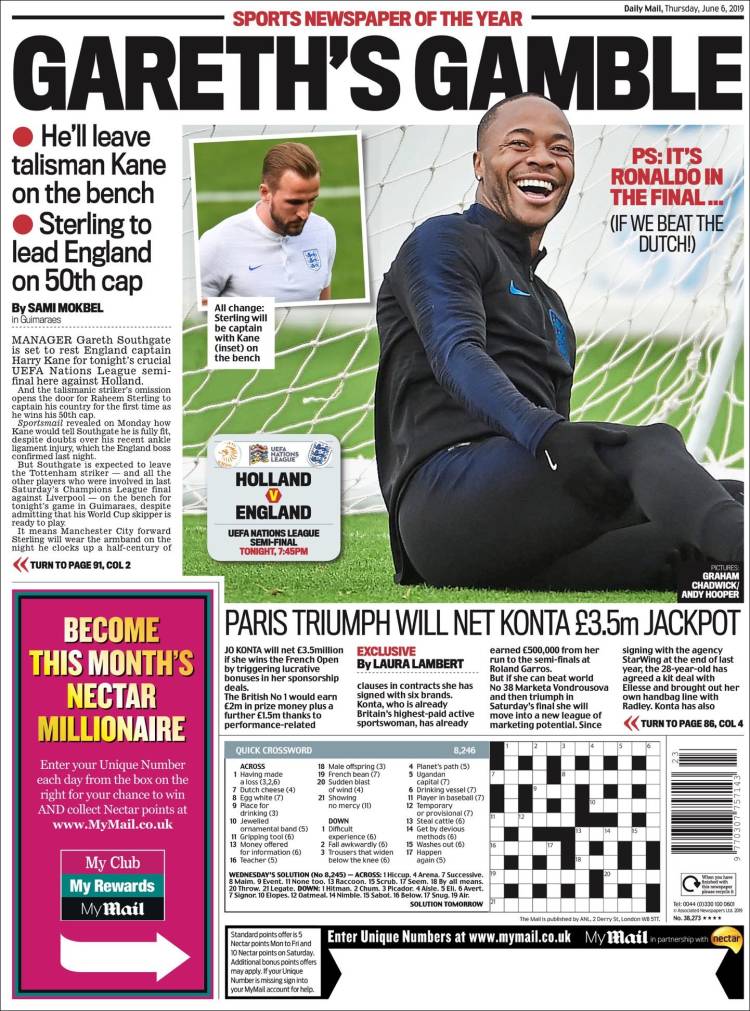 Newspaper Daily Mail Sport United Kingdom Newspapers In United Kingdom Thursday S Edition June 6 Of 2019 Kiosko Net