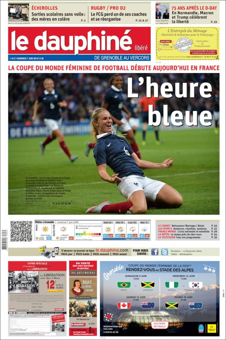 Journal Le Dauphiné Libéré (France). Les Unes des journaux de France