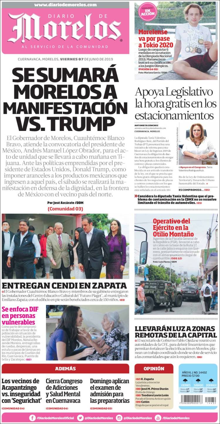 Portada de Diario de Morelos (Mexique)