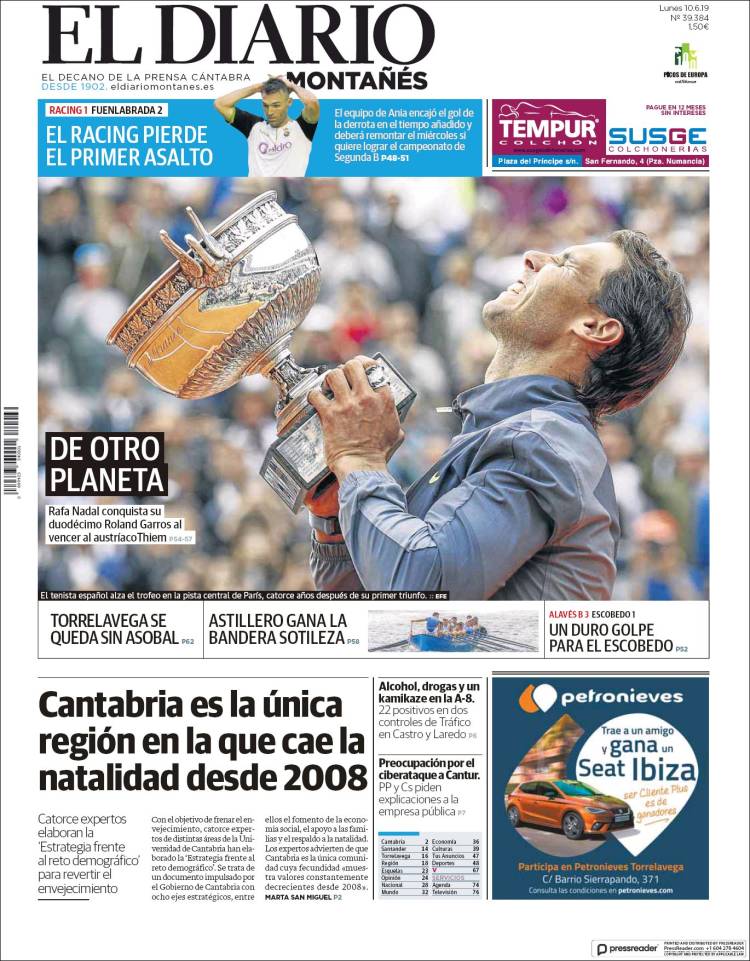 Portada de El Diario Montañés (España)