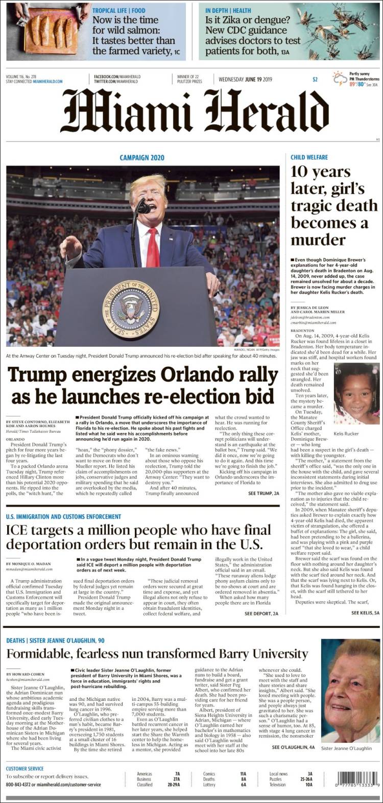 Portada de Miami Herald (États-Unis)