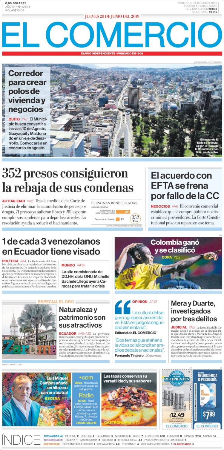Portada de El Comercio (Ecuador)