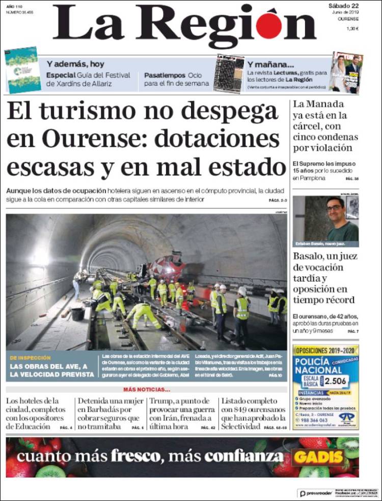 Portada de La Región de Ourense (España)