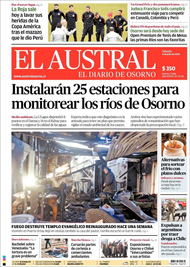 Portada de El Austral de Osorno (Chile)