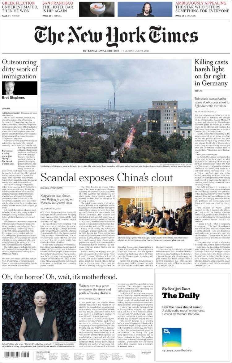 Portada de International New York Times (Europa)