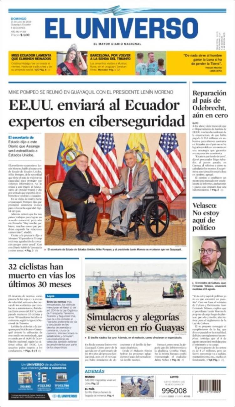 Portada de El Universo - Ecuador (Ecuador)