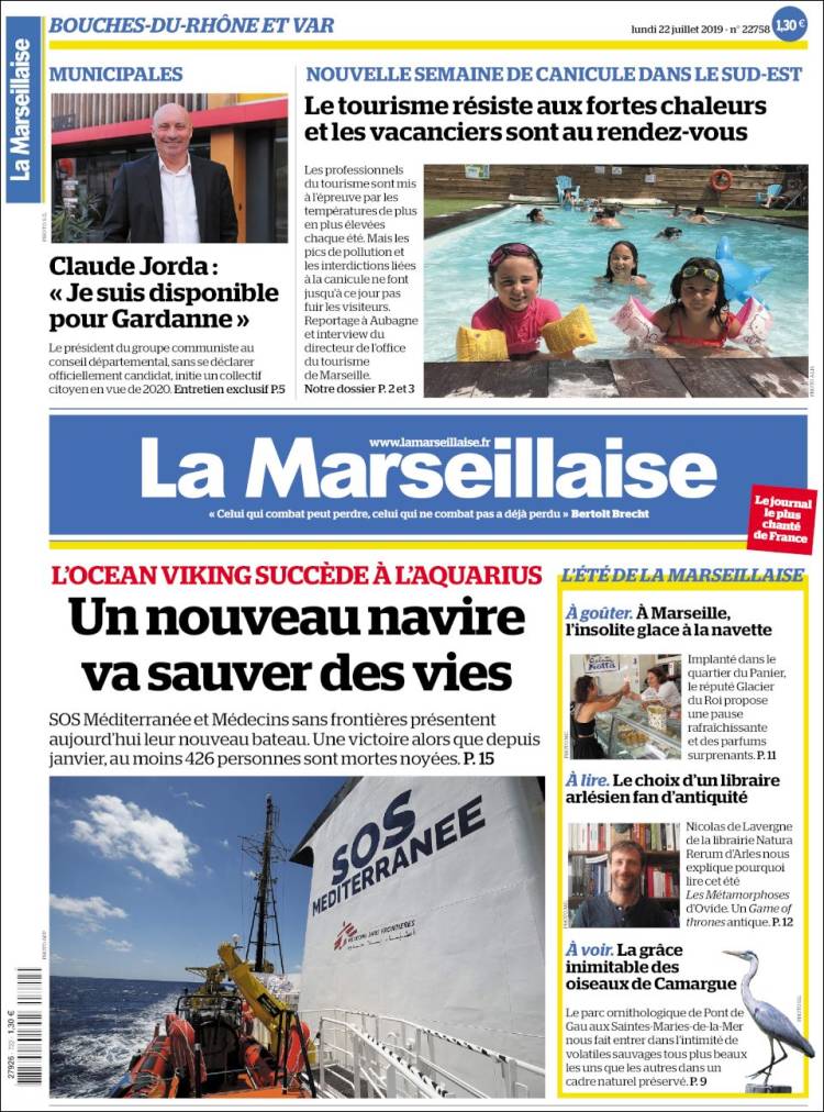 Journal La Marseillaise (France). Les Unes des journaux de France