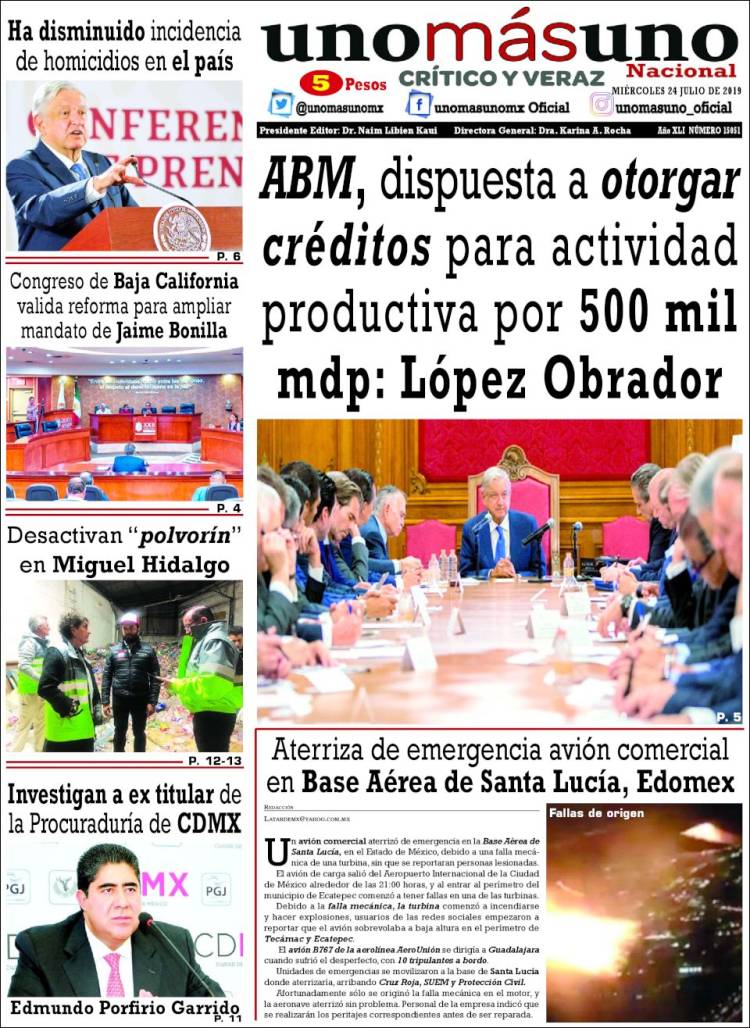 Portada de unomásuno (México)