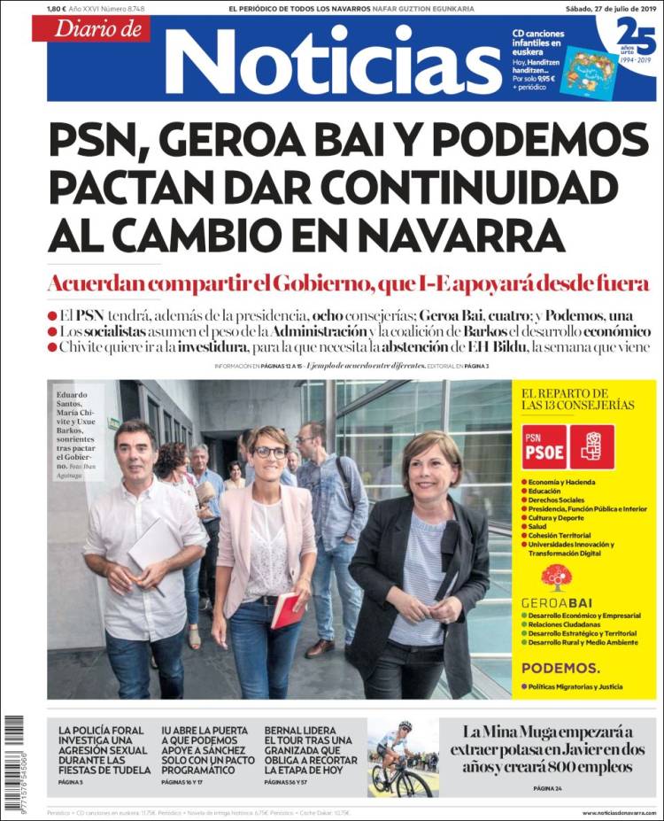 Portada de Noticias de Navarra (España)