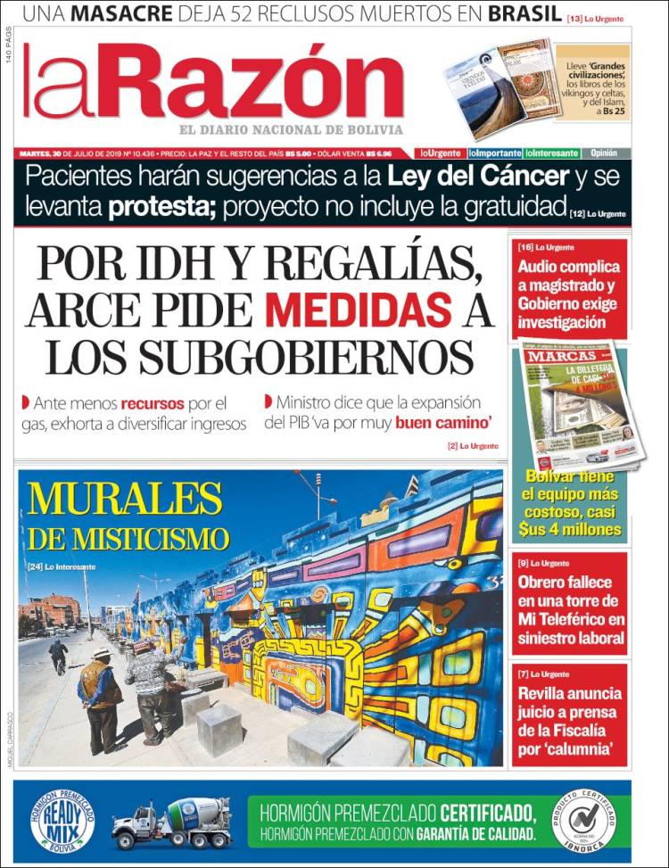 Portada de La Razón (Bolivia)