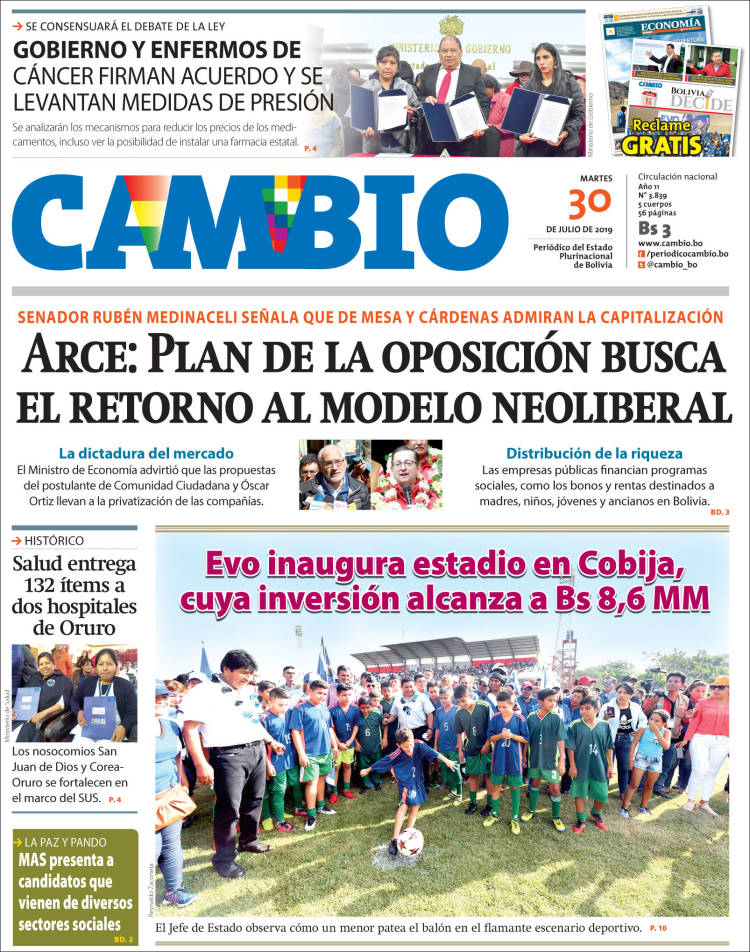 Portada de Cambio (Bolivia)