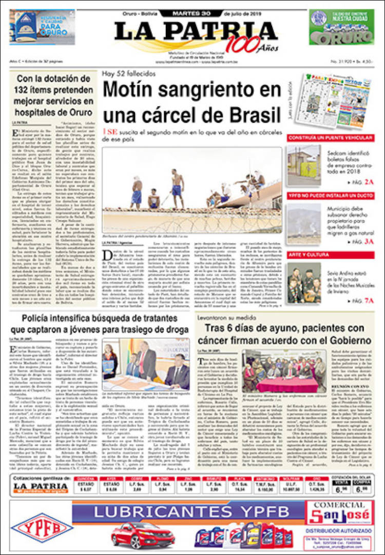 Portada de La Patria (Bolivia)