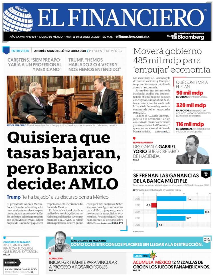 Periódico El Financiero México Periódicos De México Edición De Martes 30 De Julio De 2019