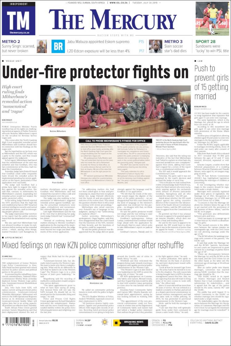 Portada de The Mercury (South Africa)