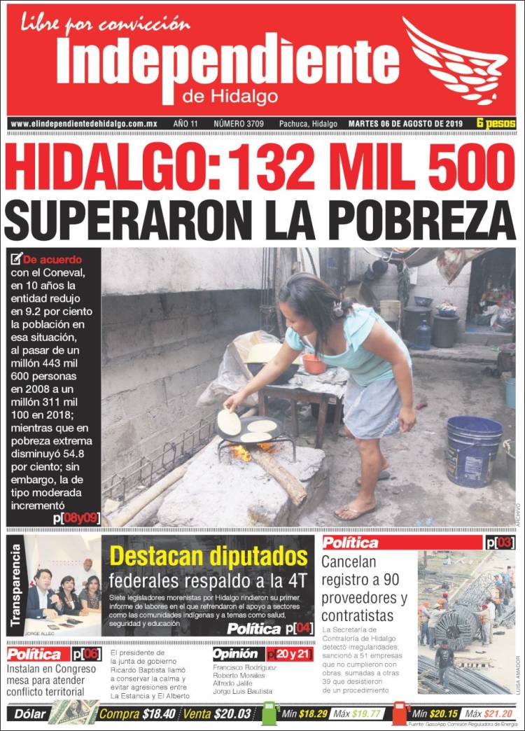 Portada de El Independiente de Hidalgo (México)