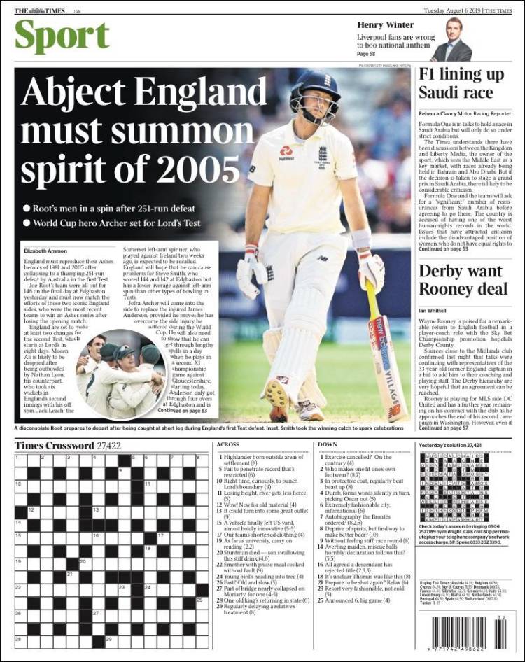 Portada de The Times Sport (Reino Unido)
