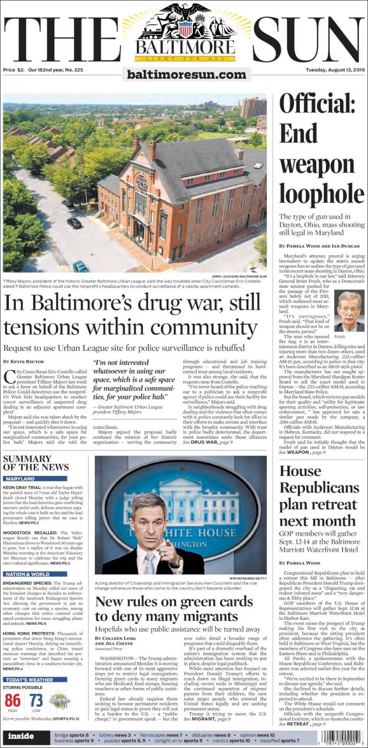 Portada de The Baltimore Sun (USA)