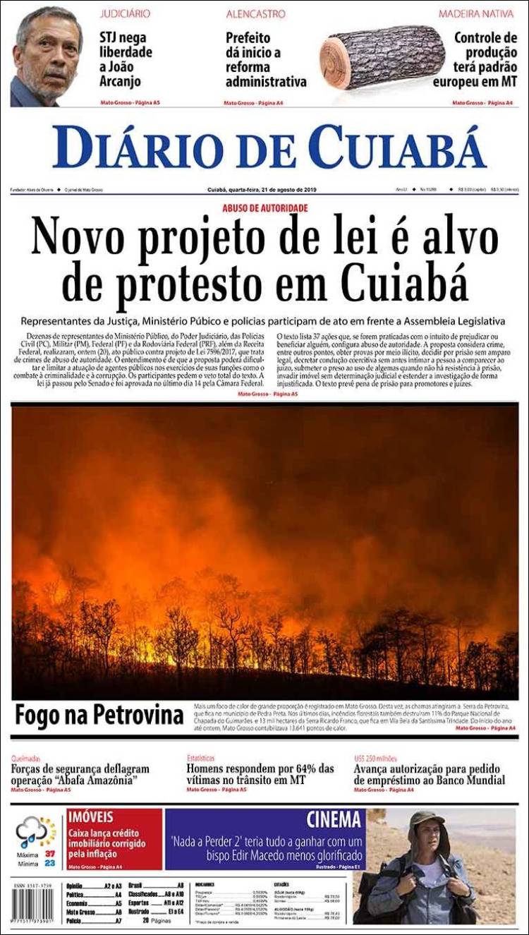 Portada de Diário de Cuiabá (Brasil)