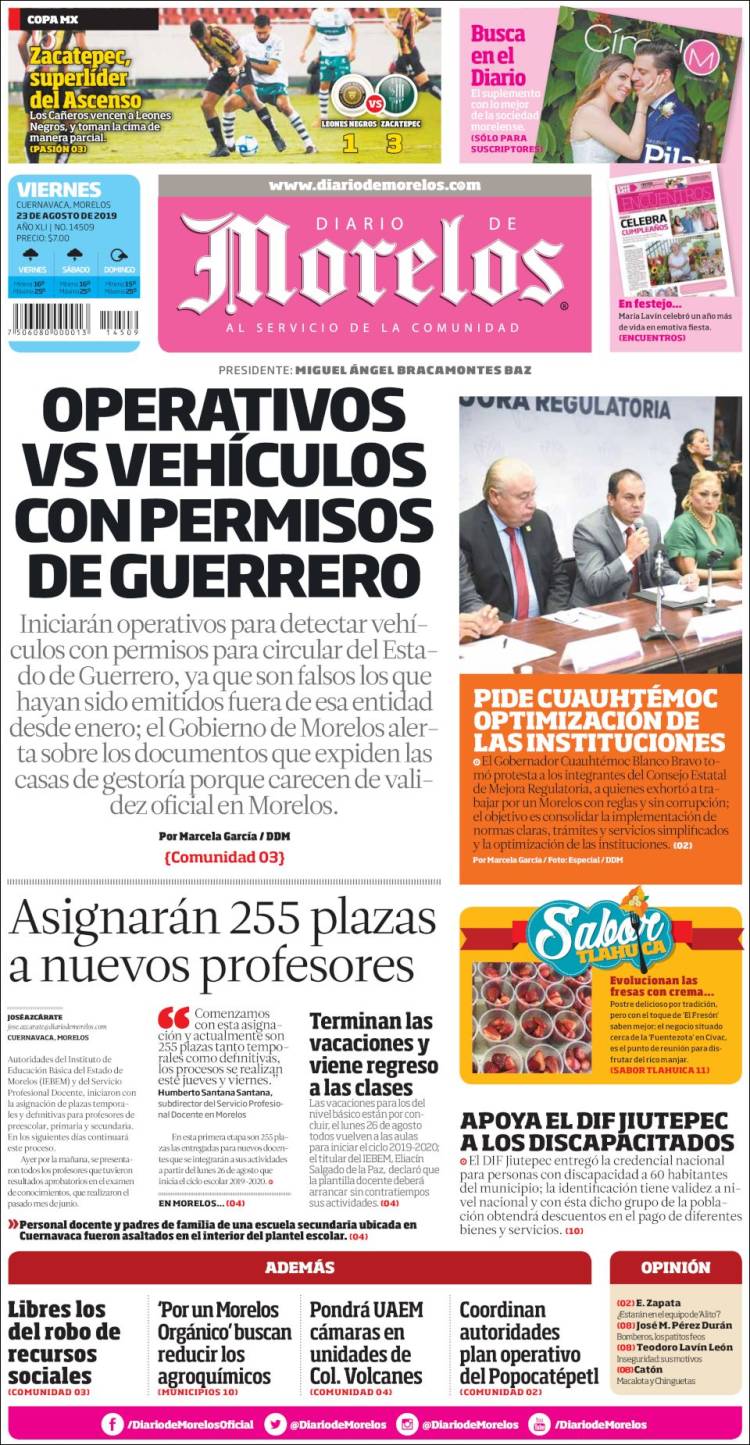 Portada de Diario de Morelos (México)