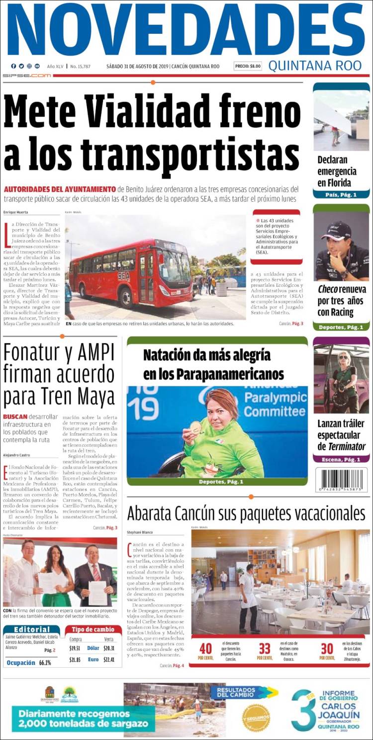 Portada de Novedades de Quintana Roo (México)