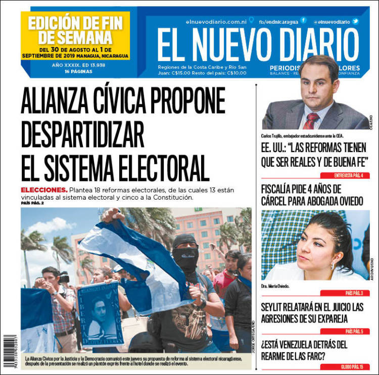 Portada de El Nuevo Diario (Nicaragua)