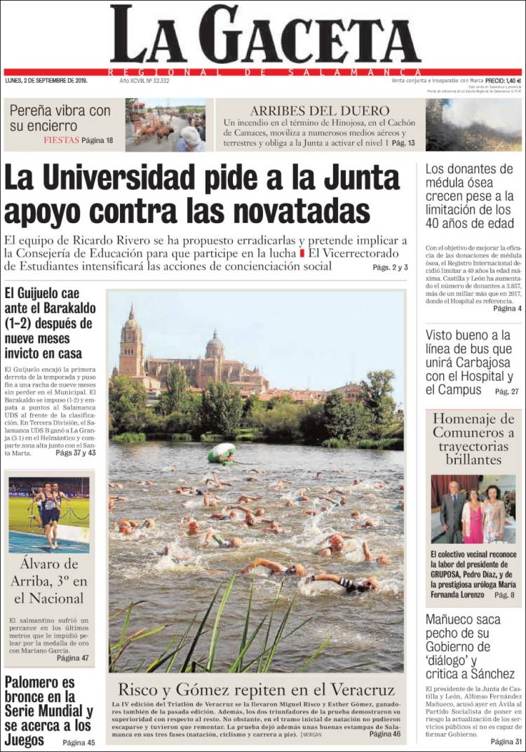 Portada de La Gaceta de Salamanca (España)