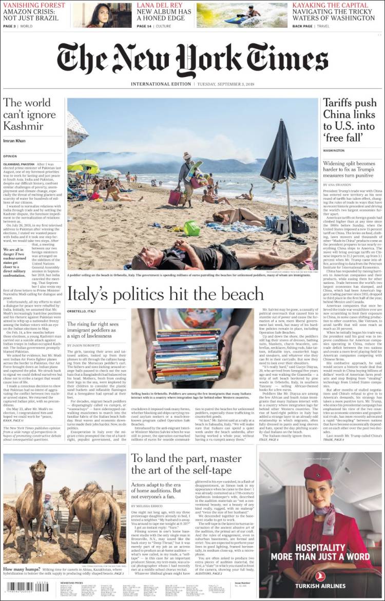 Portada de International New York Times (Europa)