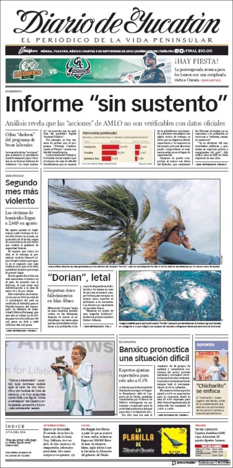 Portada de Diario de Yucatán (México)