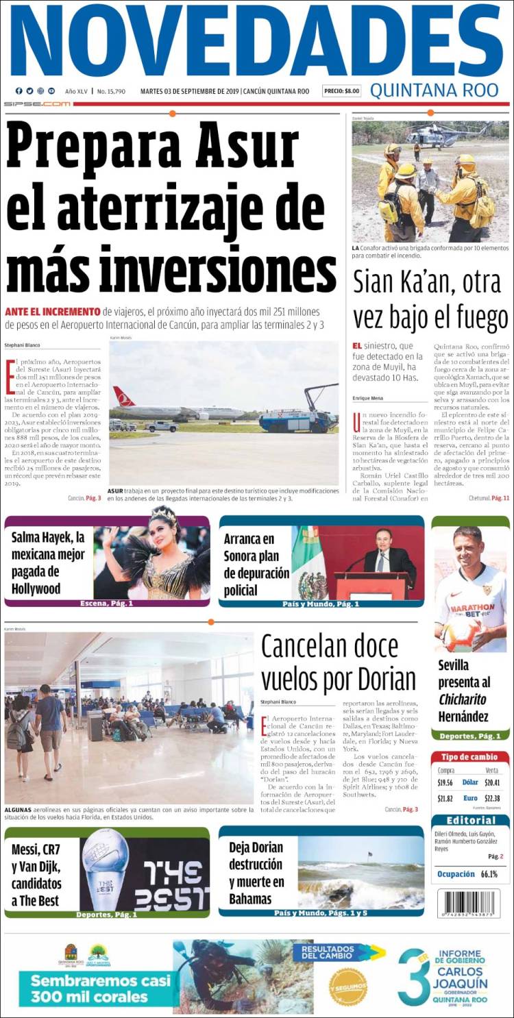 Portada de Novedades de Quintana Roo (México)