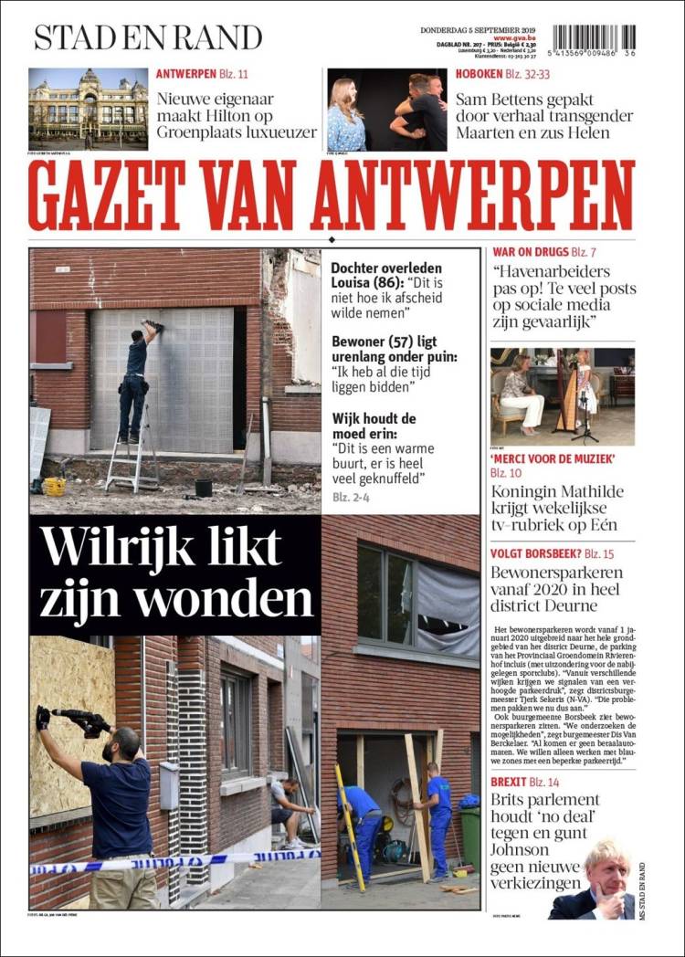 Portada de Gazet van Antwerpen (Bélgica)