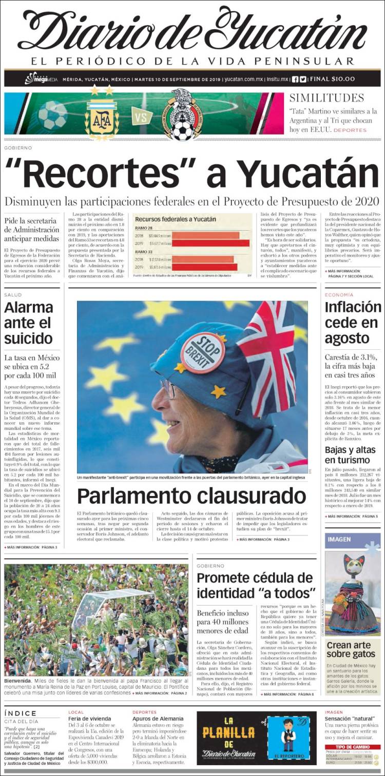 Portada de Diario de Yucatán (México)