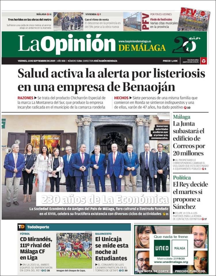 Portada de La Opinión de Málaga (España)