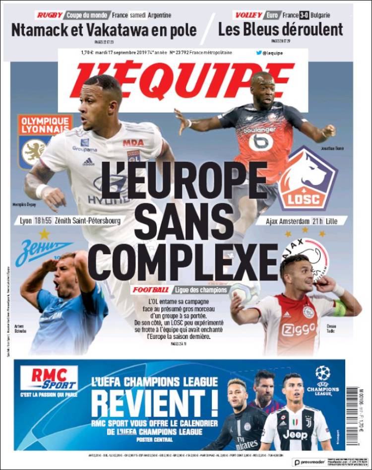 Portada de L'Equipe (Francia)