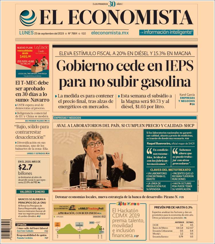 Portada de El Economista (MÃ©xico)