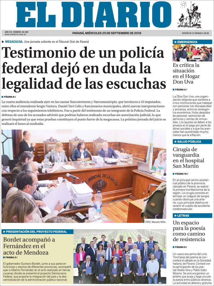 Portada de El Diario de Paraná (Argentina)