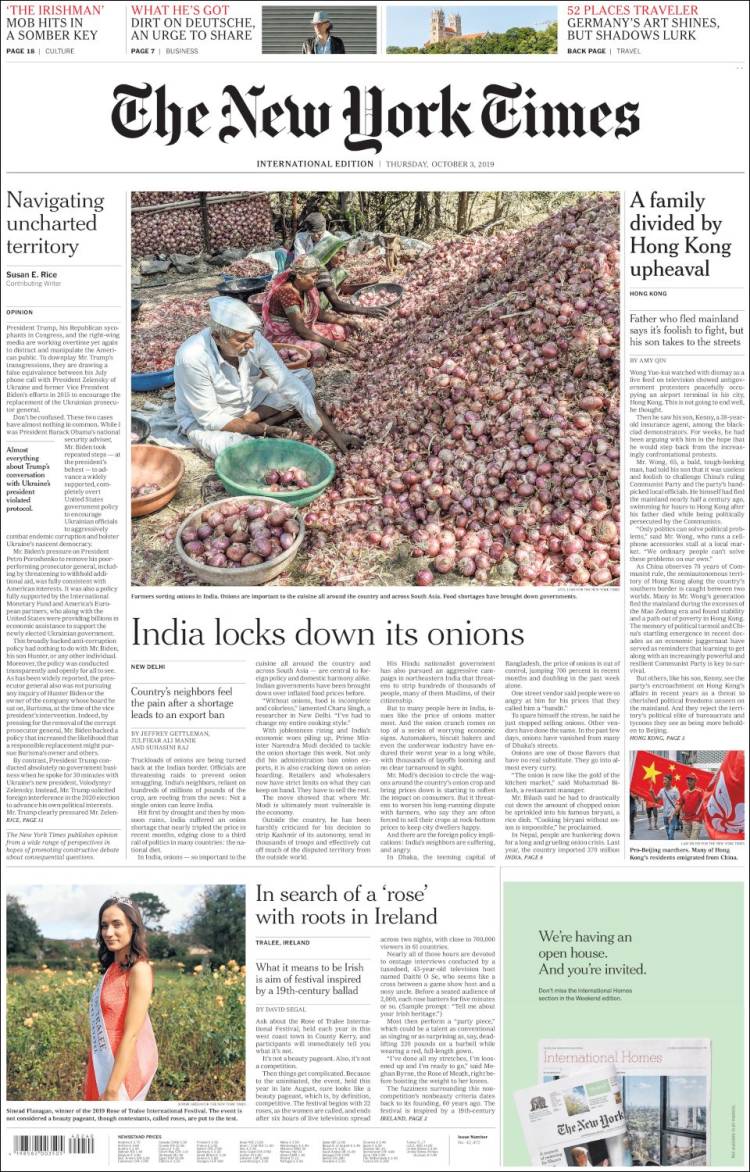 Portada de International New York Times (Europa)