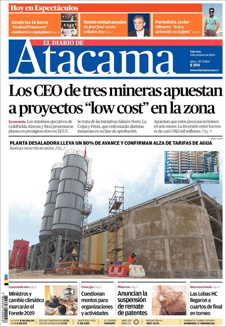 Portada de Diario de Atacama (Chile)