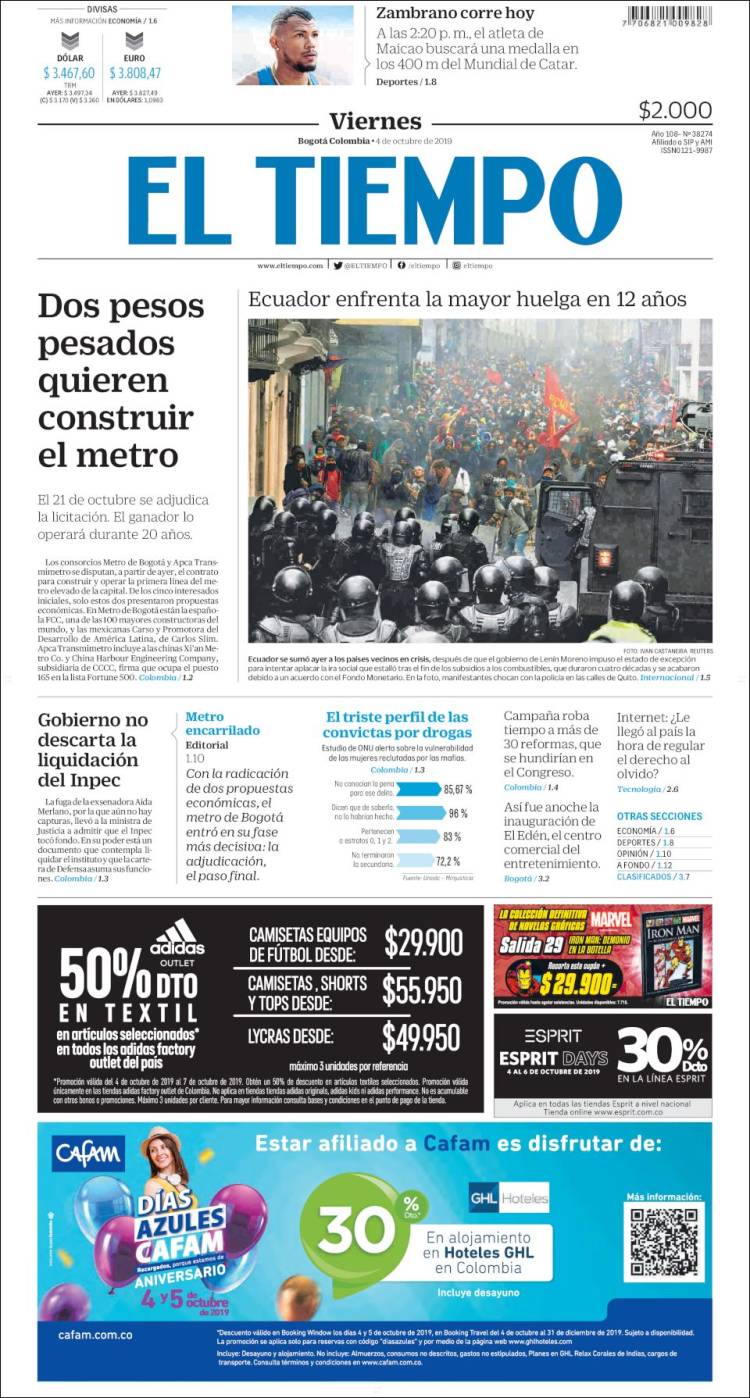Portada de El Tiempo (Colombia)