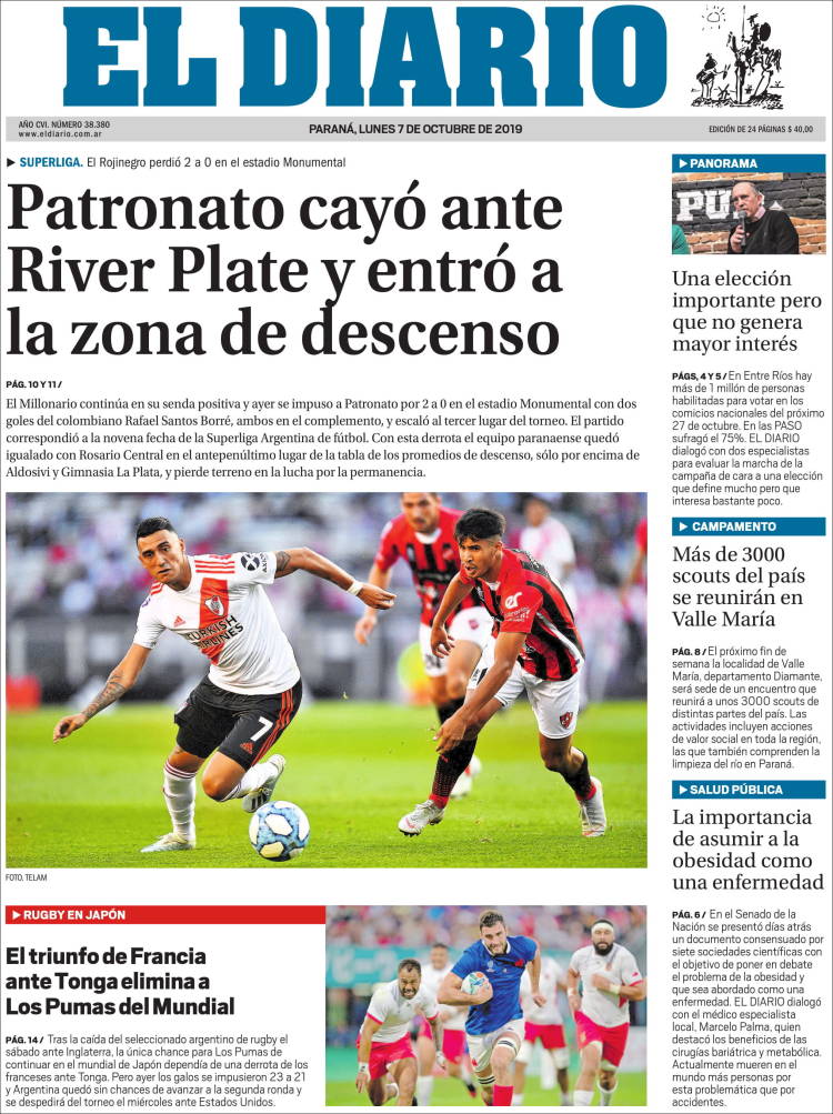 Portada de El Diario de Paraná (Argentina)