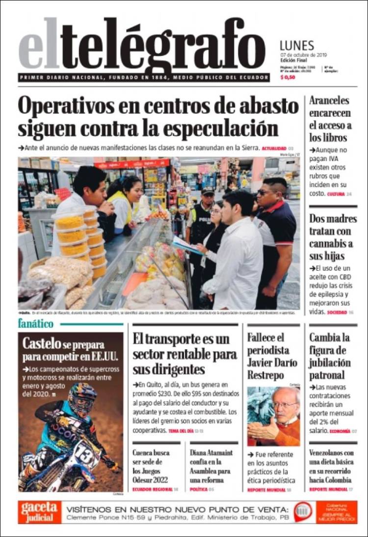 Periódico El Telégrafo Ecuador Periódicos De Ecuador Edición De Lunes 7 De Octubre De 2019 