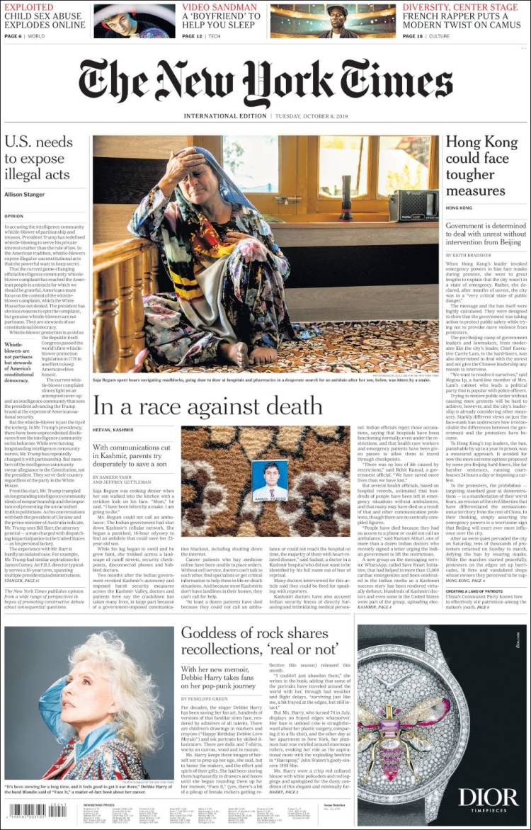 Portada de International New York Times (Europa)