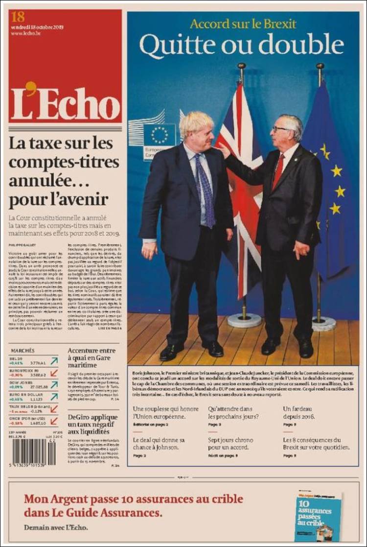 Portada de L'Echo (Bélgica)