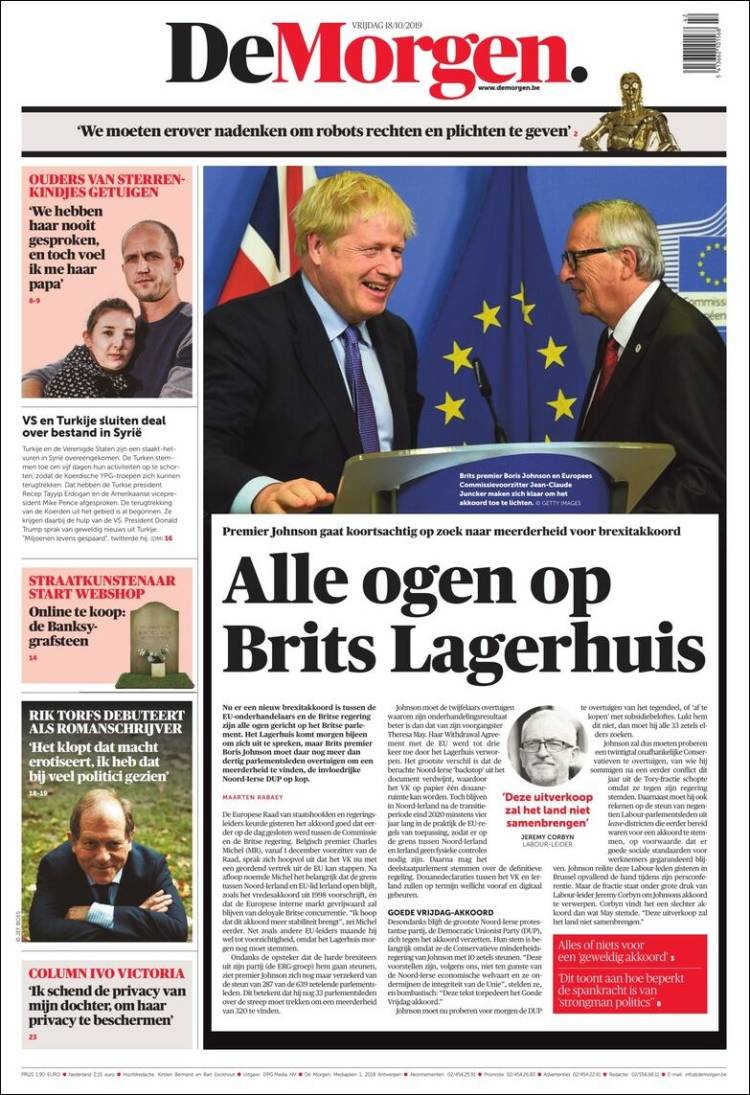 Portada de De Morgen (Bélgica)